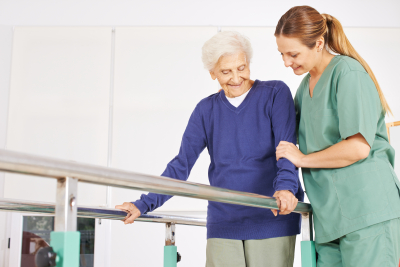 caregiver assisting senior